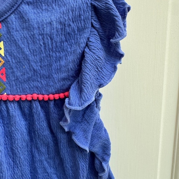 NWOT Wonder Nation 2T Girls Blue Embroidered Short Sleeve Blouse Ruffled Sleeves - Picture 3 of 5